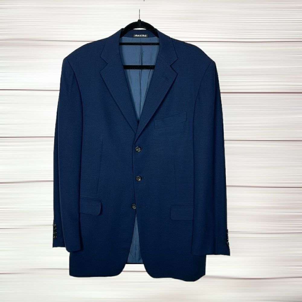 Pal Zileri Wool Blue Suit Jacket Blazer 3 Button Front Double Vented Italy 42L